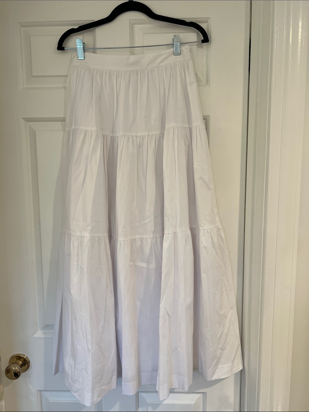 STAUD White Tiered Midi Skirt